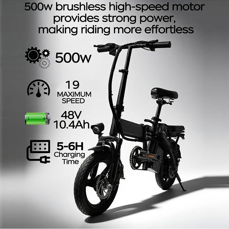 14" Folding Electric Bike — 48V Portable City Commuter E-Bike